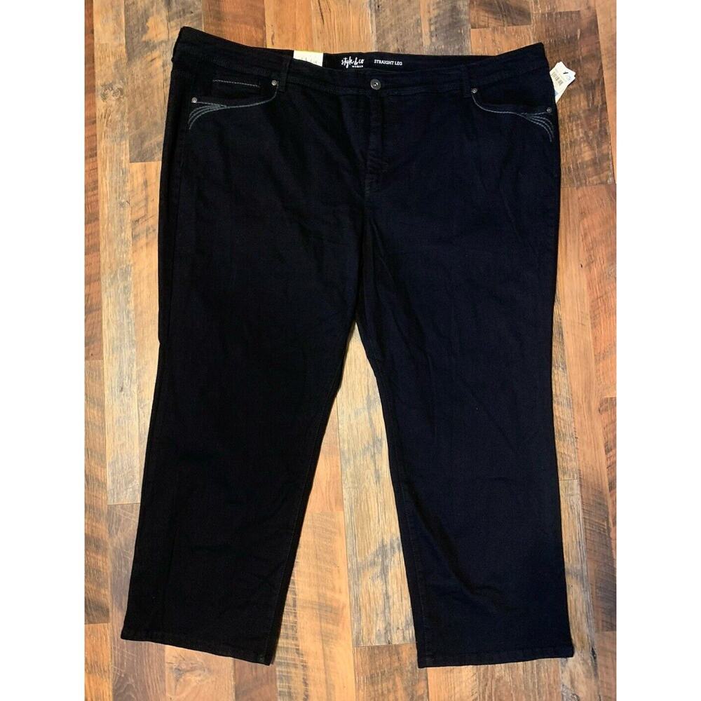 Style & Co‎ Women’s 28WP Straight Leg Embroidered Black Denim Jeans High Rise